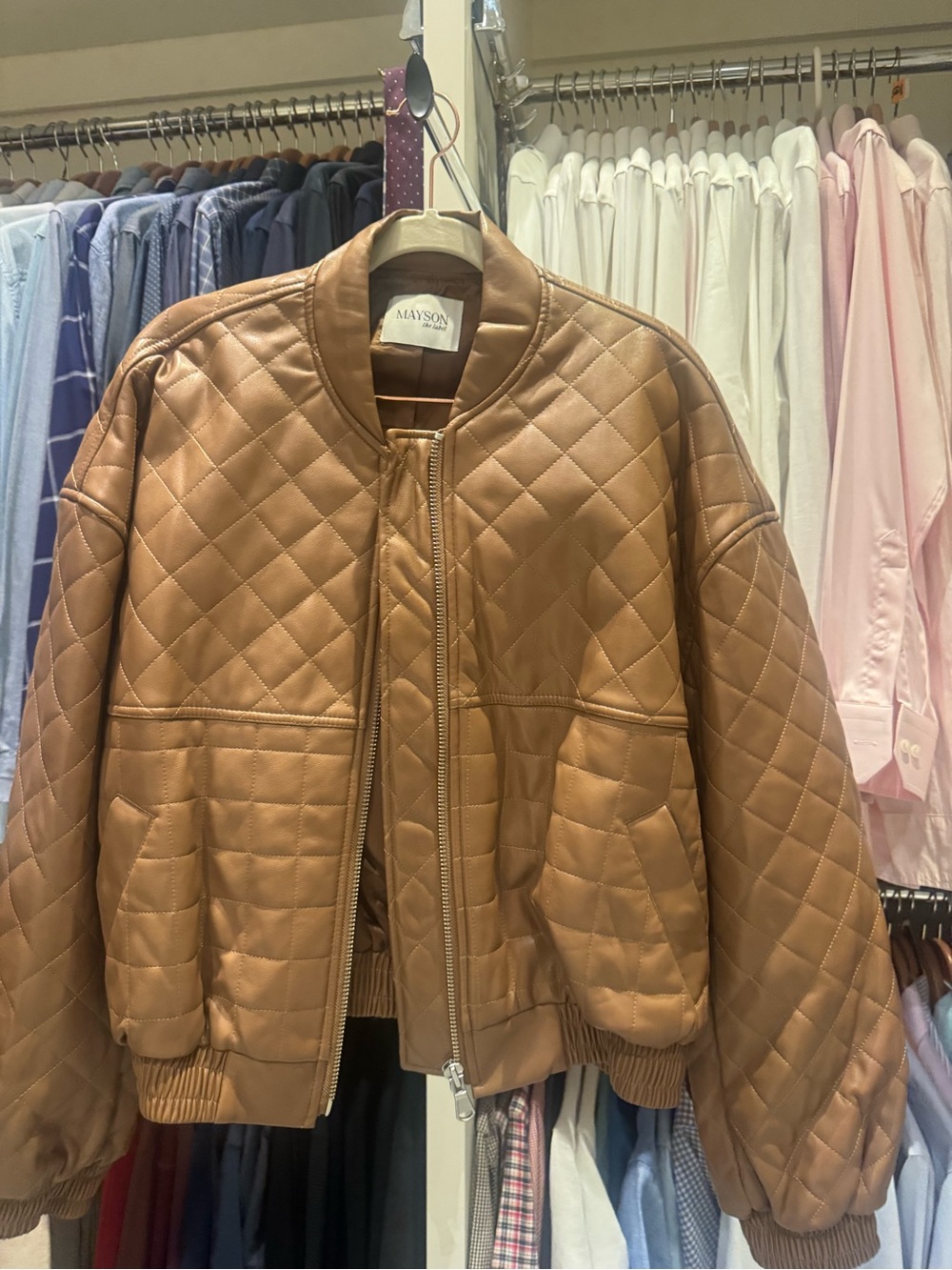 Mason Quilted Brown Leather Bomber Jacket